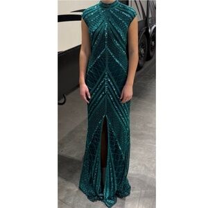 Stunning Teal Sequin Prom Dress